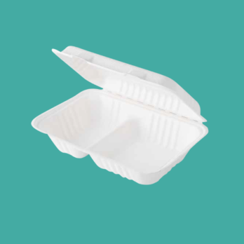 Clamshell de Bagazo de Caña Compostable 2 Divisiones 9×6 Pulgadas